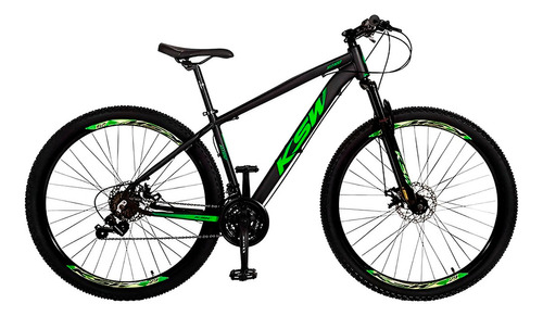 Mountain bike KSW XLt MTB aro 29 19" 21v freios de disco mecânico câmbios Shimano TZ cor preto/verde