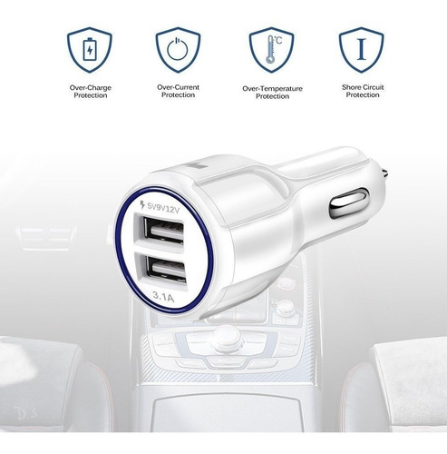 Imagen 5 de 8 de Cargador Usb Auto Carga Rapida Doble Puerto Celular Tablet