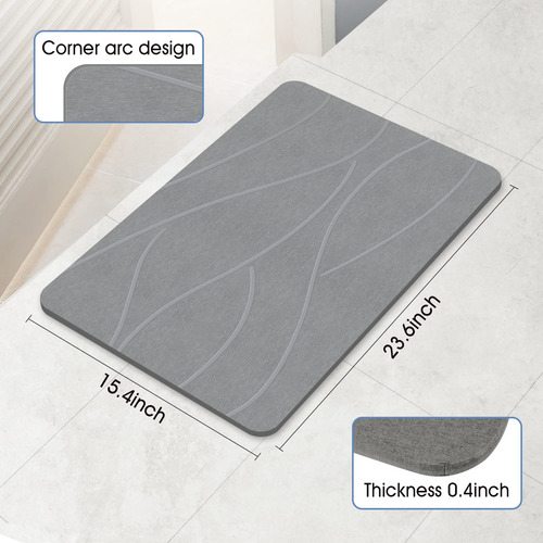 Tapete De Baño Antideslizante De Diatomita 60x40 Cm Line1-grey Nombre Del Diseño