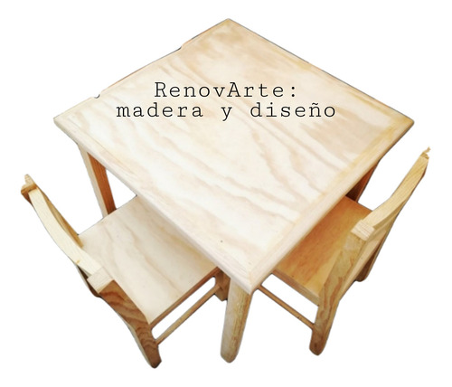 Mesa Infantil Con 4 Sillas De Madera Solida De Pino
