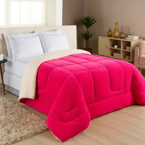 Coberdrom Sherpa Queen Pele De Carneiro Dupla Face Rosa Chiquete