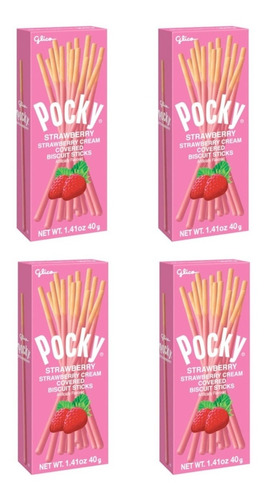 4 Paquetes Pocky Fresa 40gr Dulce Japones