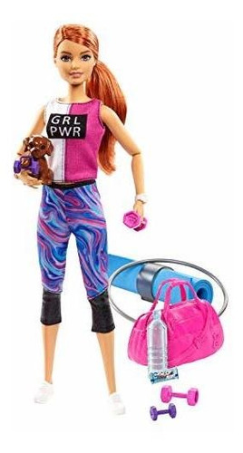 Muñeca Barbie Fitness Con Cabello Rojo Cachorro Y 9