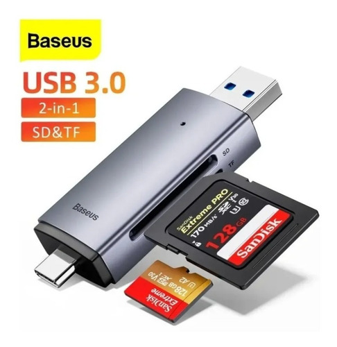 Imagen 3 de 10 de Lector De Tarjetas Baseus Sd Y Microsd Usb A 3.0 Y Usb C 3.0