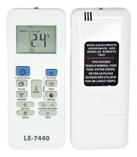 Controle Remoto P/ar Condicionado Springer Carrier Rg52b/bge