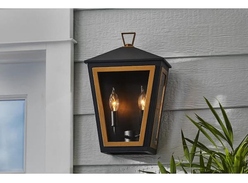 Lampara De Pared Para Exterior 16'' Aplique Farol 2 Luces Estructura Negro