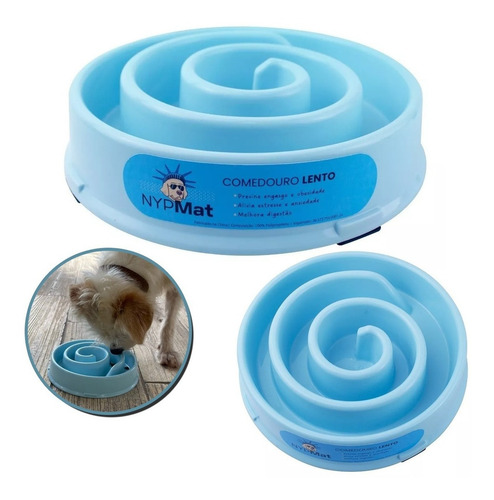 Comedouro Lento Nyp Educativo Interativo Adestramento Cães Cor Espiral Azul
