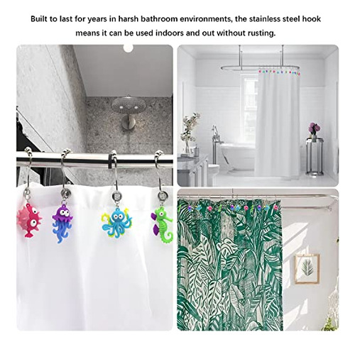 Kit De Cortina De Ducha Y Ganchos Creativos Oceanicos 12pc
