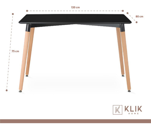 Comedor Mesa 120x80 Rectangular Negra + 6 Sillas De Comedor