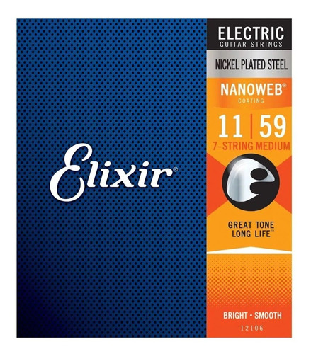 Encordoamento Elixir Guitarra 7 Cordas 011 Nanoweb 12106