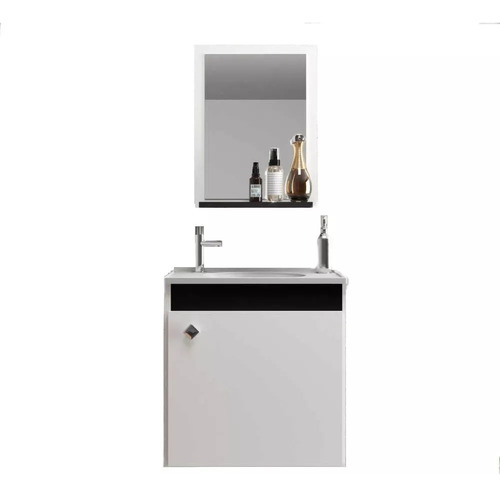 Mueble Para Baño - Con Bacha - Espejo Con Estante - Milenio - Modelo Onix Suspenso - Color Blanco/negro