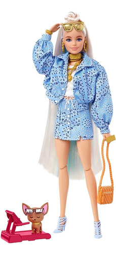 Muñeca Barbie Extra Vestido Azul Accesorios