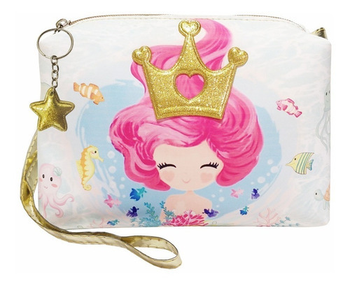 Bolsa Infantil Menina Sereia Com Coroa 3D Dourada Magicc Bolsas 063