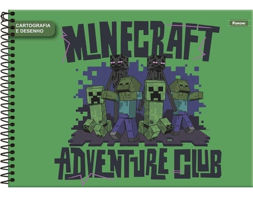  Tilibra Minecraft 31975 80 folhas  lisas 1 assuntos unidade x 1 30cm x 20.5cm minecraft cor verde
