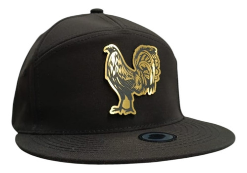 Gorra Plana Con Placa Premium 7 Gajos Negro Gallo Ajustable