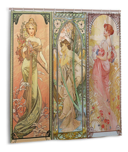 Cortina Ducha Decorativa Alphonse Mucha Temporada Ojal 66 X