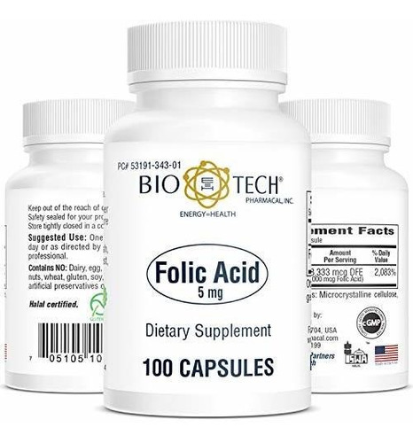 Biotech Folic Acid Apoyo Salud Cardiovascular Cerebral 5 Mg