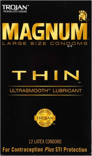 Trojan Magnum Thin Condón Delgado Tamaño L Grande 12 Pz