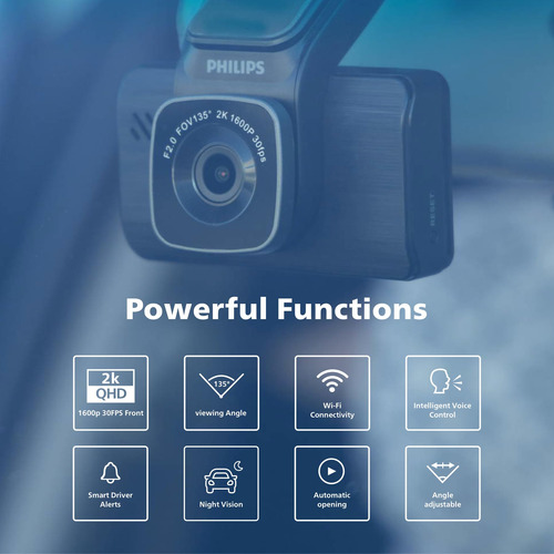 Cámara De Salpicadero Philips Dashcam Gosure Gs5101d 2k Dela