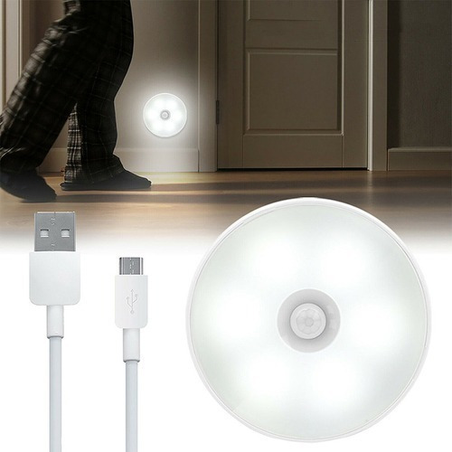 Lámpara de luz LED recargable con sensor de movimiento de color blanco