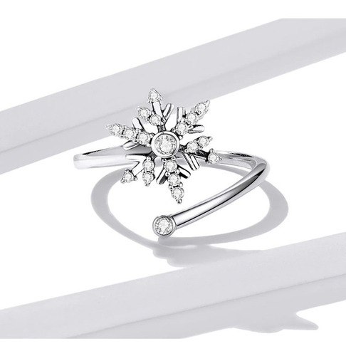 Imagen 6 de 8 de Anillo Ajustable Y Aretes Copo De Nieve Para Mujer En Plata