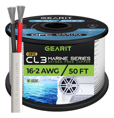 Gearit Cable Marino 16/2 (50 Pies), Calibre 16 Awg, Cobre Es