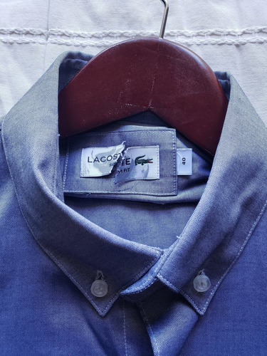 Camisa Lacoste Slim Fit Hombre Larga Algodón Azul (Usado)