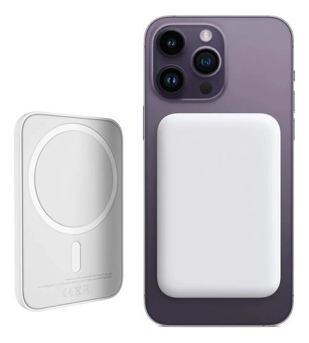 Cargador Inalámbrico Magnético Compatible Con iPhone Magsafe 5.000mah Bateria Externa Power Bank Portátil Color Blanco