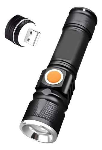 Kit C/ 2 Pçs Lanterna Tática Super Led Recarregável Via Usb Branco Preto