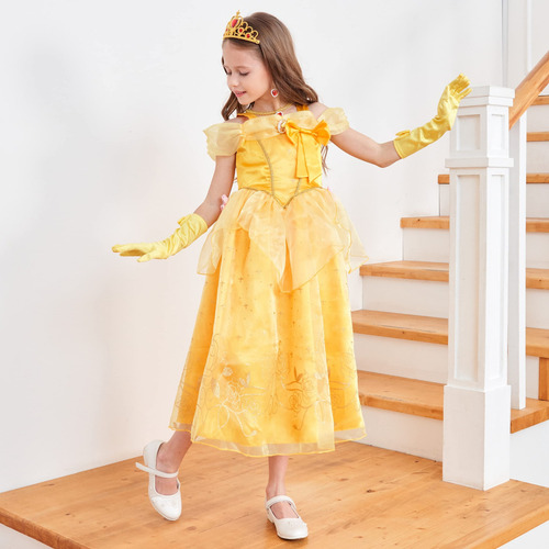 Vestido De Princesa Accesorios Corona Varita Set Para Niñas
