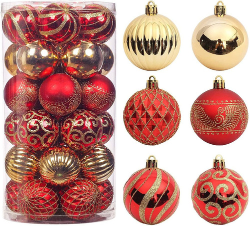 30 Bolas De Navidad Supreme Xmas - Rojo/dorado 6cm