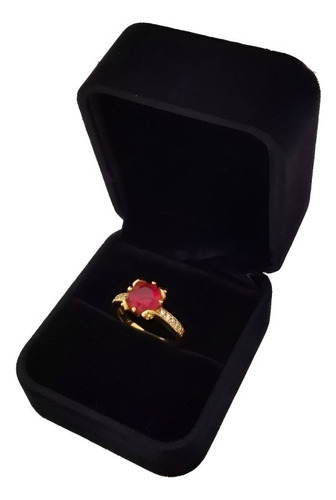 Anillo Para Mujer Cristal Rojo Joya Acero Dorado