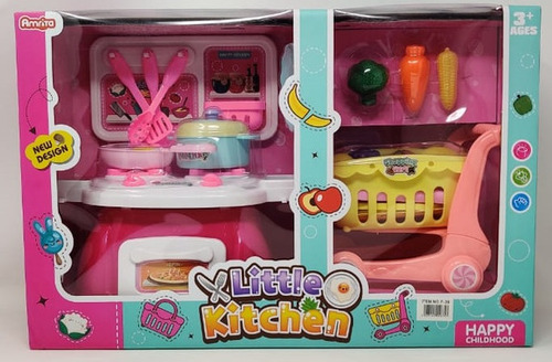 Cocina De Juguete De Niña Con Carrito De Supermercado 