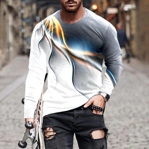 Playera De Manga Larga Con Cuello Redondo Y Estampado De Man