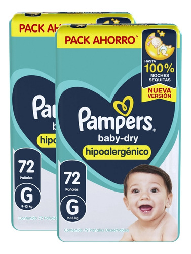 2 Pack De Pañales Pampers Babydry Hipoalergenicos M G Xg Xxg