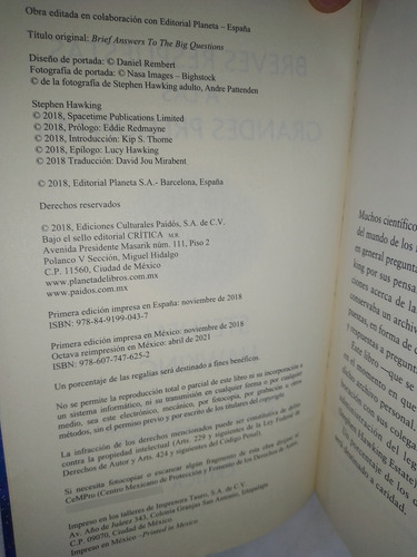 Breves Respuestas A Las Grandes Preguntas (Reacondicionado)