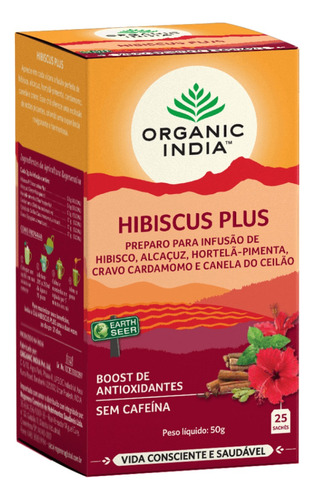 Chá Hibisco Hortelã Canela Ceilão 25 Sachês Organic India