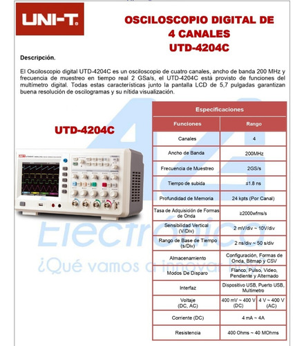 Osciloscopio 200mhz 4 Canales 2gs/s Display 5.7 Utd4204c