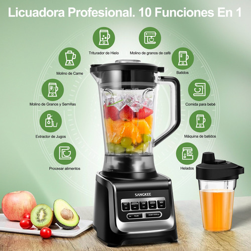 SANGKEE Licuadora Professional Procesador de Alimentos Batidora con 6 Cuchillas, 1.85L Licuadora para Hielo y Frappe, Portatil Vaso de 500ml, Bebidas de Frutas Congeladas Smoothies (HTB1-Pro)