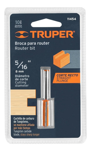 Broca Para Router. Recta 2 Filos. 5/16 Pulgada. Truper.
