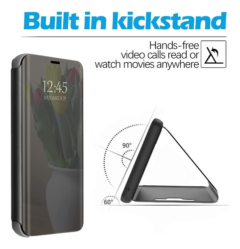 Funda Para Samsung A16 Clear View + Vidrio Full 9d C/huella Negro
