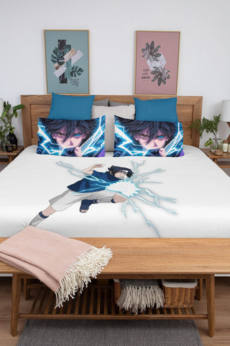 Lençol Cama Solteiro Sasuke Uchiha Não Junta Bolinhas Cor Branco Desenho Do Tecido Anime Casal