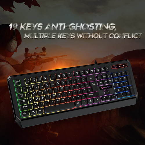 Teclado Gamer Meetion Negro Silencioso Ergonomico Rgb Negro Español
