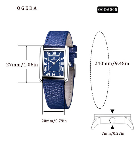 Reloj De Cuarzo Rectangular Clásico Ogeda Con Correa De Piel