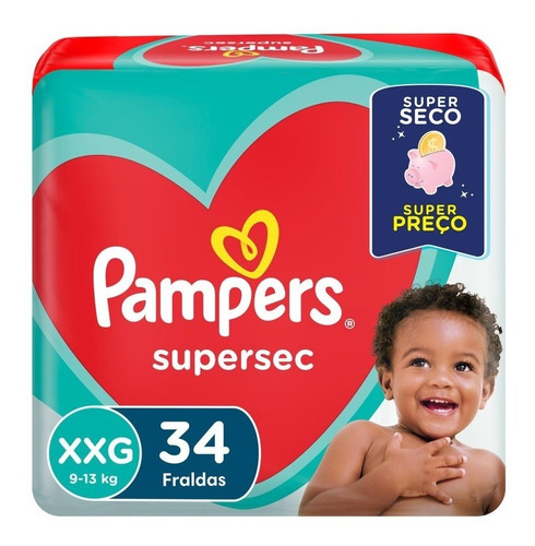 Fralda Descartável Infantil Pampers Supersec XXG Pacote 34 Unidades