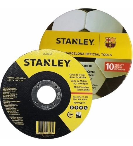 Set 10 Discos De Corte Stanley Amoladora 115mm Lata Sta8063b