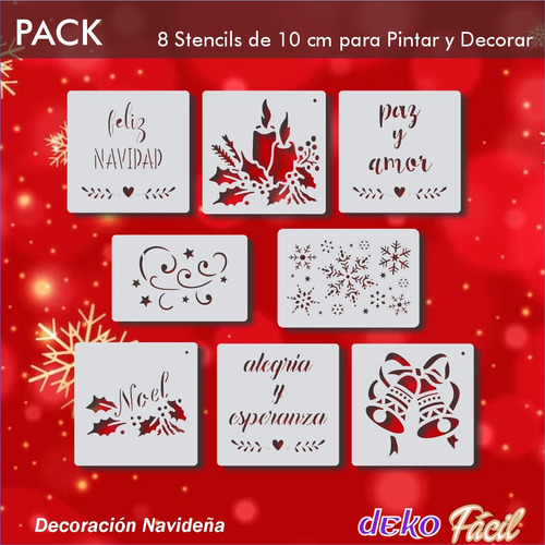 Packx8 Stencil Navideño 10cm Emprendedor P/ Decorar Y Pintar