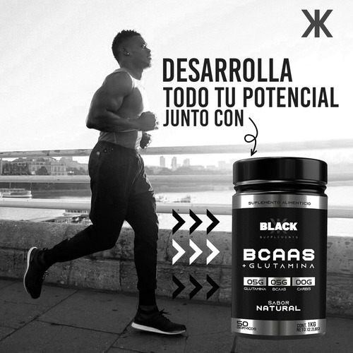 Black Supplements Aminoácidos Bcaas + Glutamina 1kg Natural
