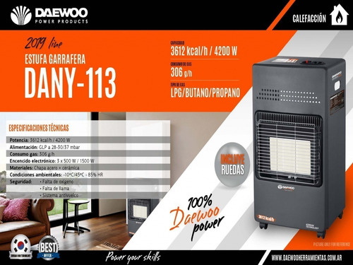 Estufa Daewoo Garrafera Dany113 4200w Ruedas 3 Niveles