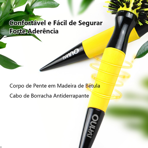 Kit 3 Escova De Cabelo Profissional Cabelo De Javali Cor Amarelo